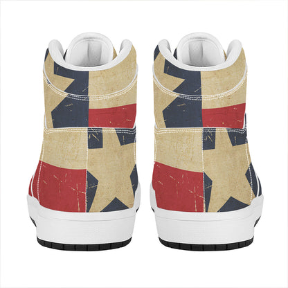 Vintage Texas Flag Print High Top Leather Sneakers