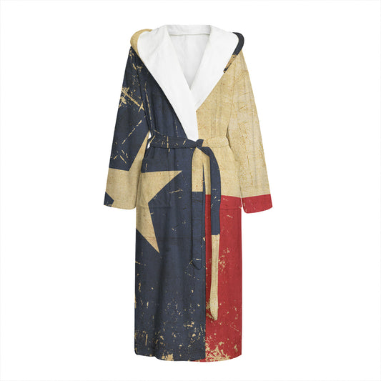Vintage Texas Flag Print Hooded Bathrobe