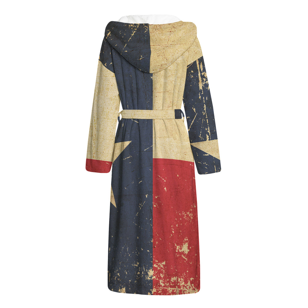 Vintage Texas Flag Print Hooded Bathrobe