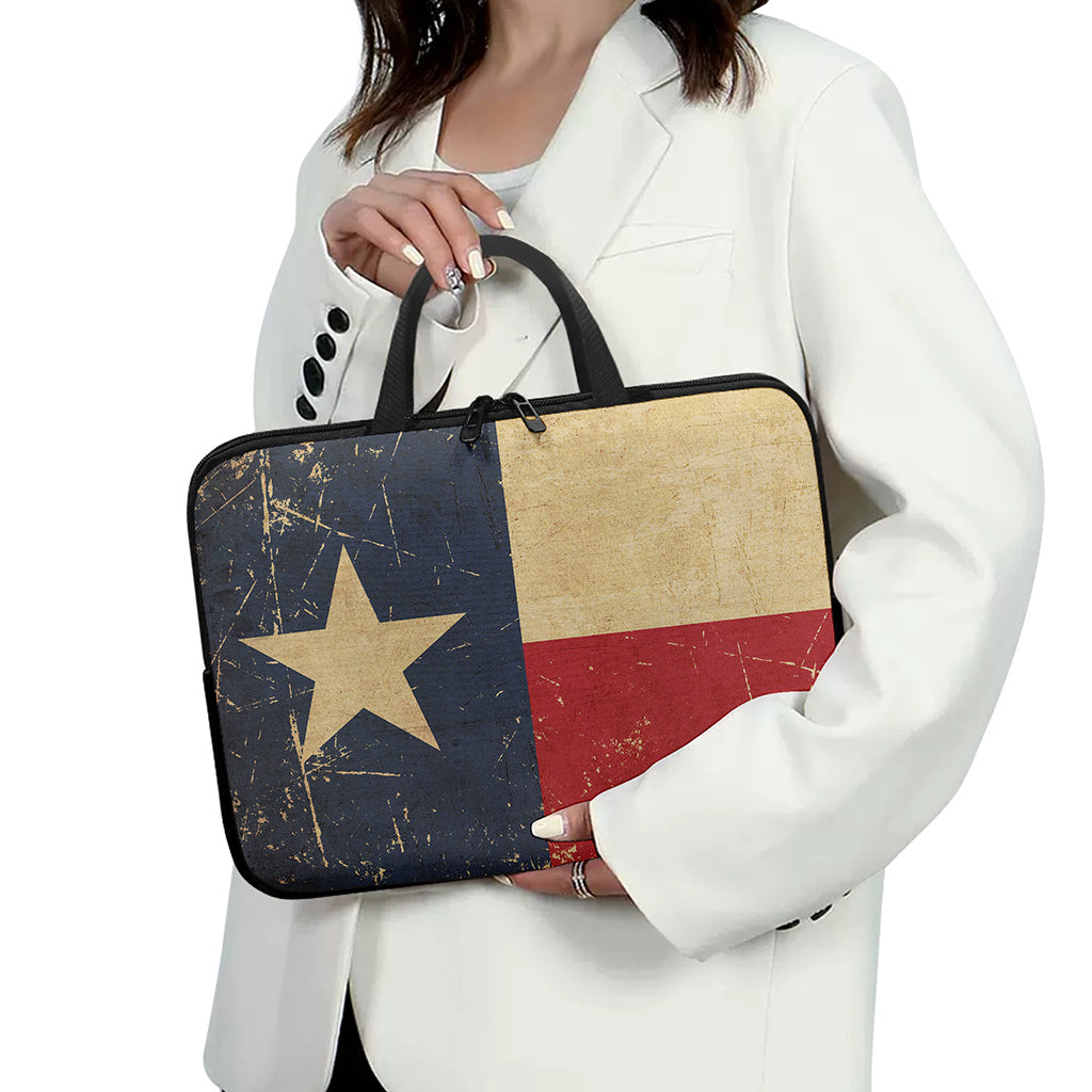 Vintage Texas Flag Print Laptop Sleeve With Handle