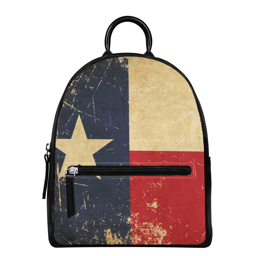 Vintage Texas Flag Print Leather Backpack