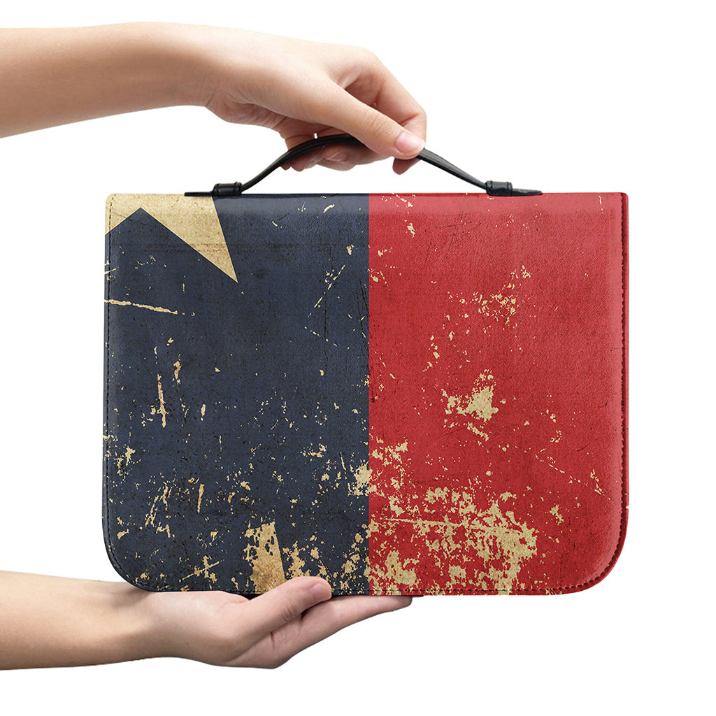 Vintage Texas Flag Print Leather Bible Cover