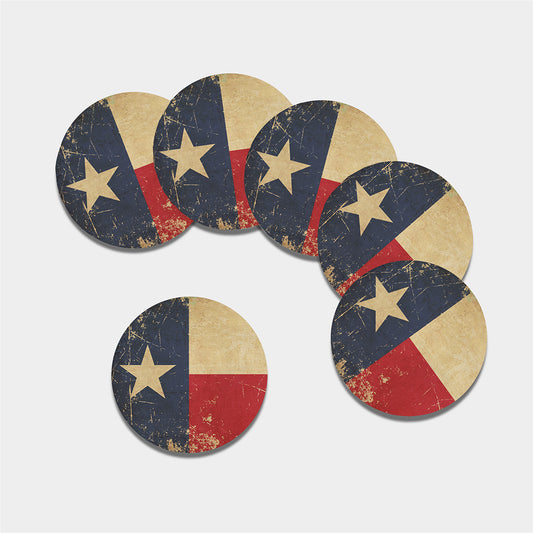 Vintage Texas Flag Print Leather Coaster Set