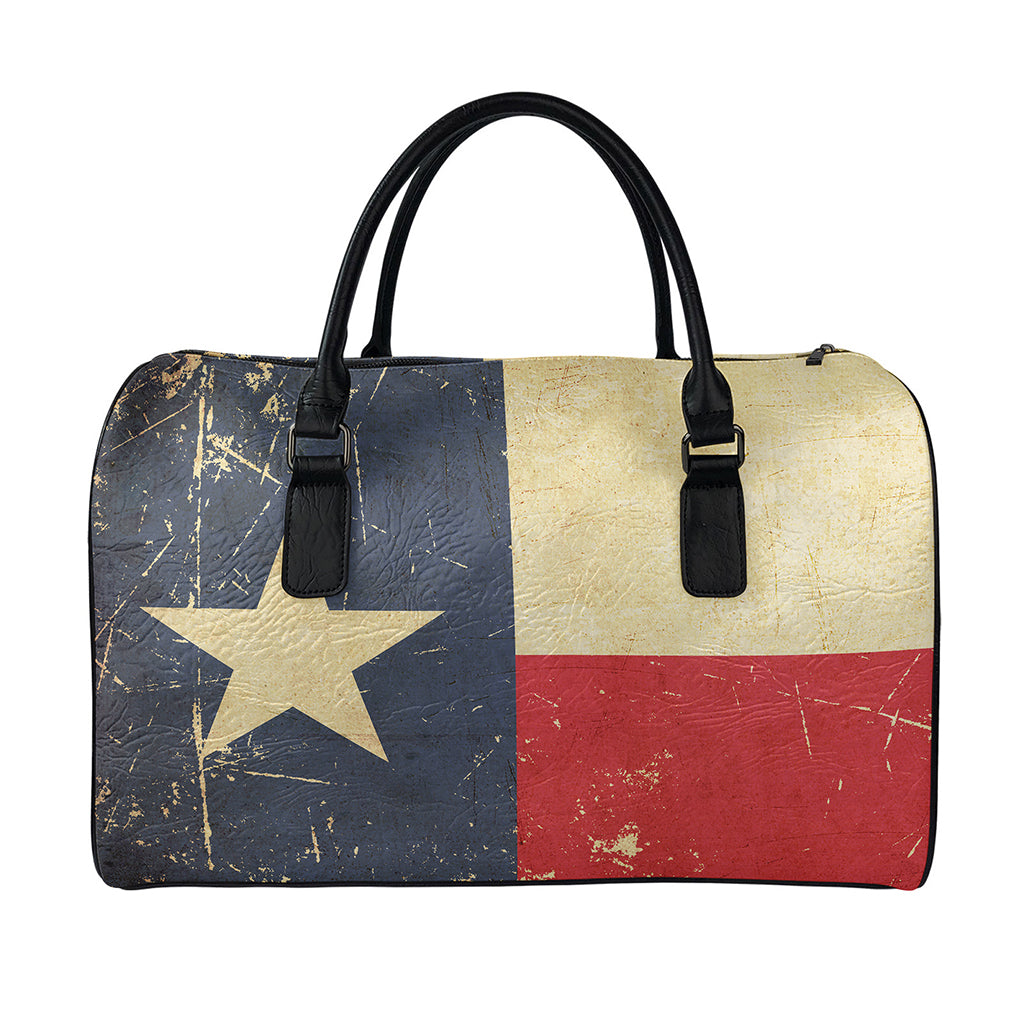 Vintage Texas Flag Print Leather Duffle Bag