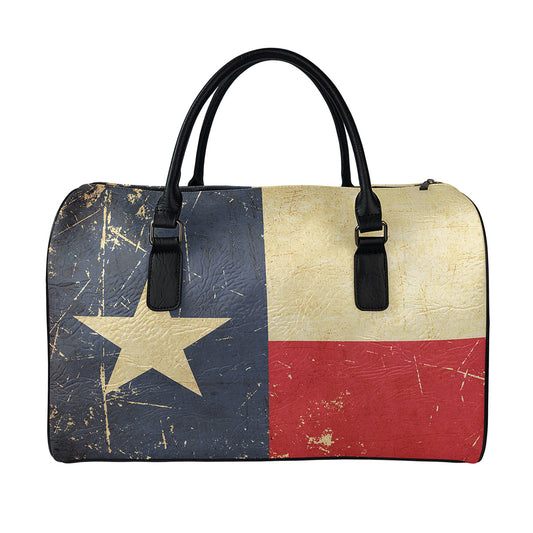 Vintage Texas Flag Print Leather Duffle Bag