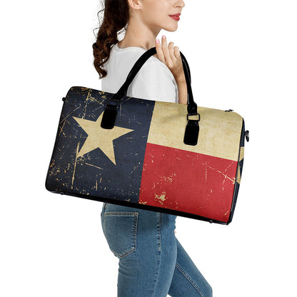 Vintage Texas Flag Print Leather Duffle Bag