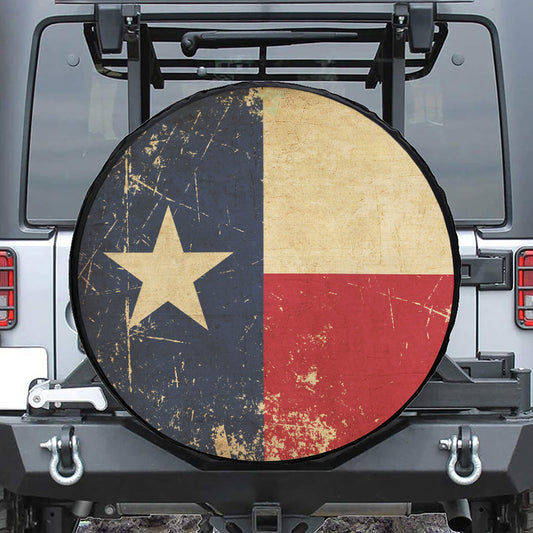 Vintage Texas Flag Print Leather Spare Tire Cover