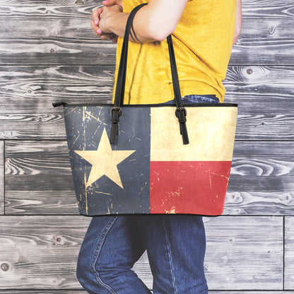 Vintage Texas Flag Print Leather Tote Bag