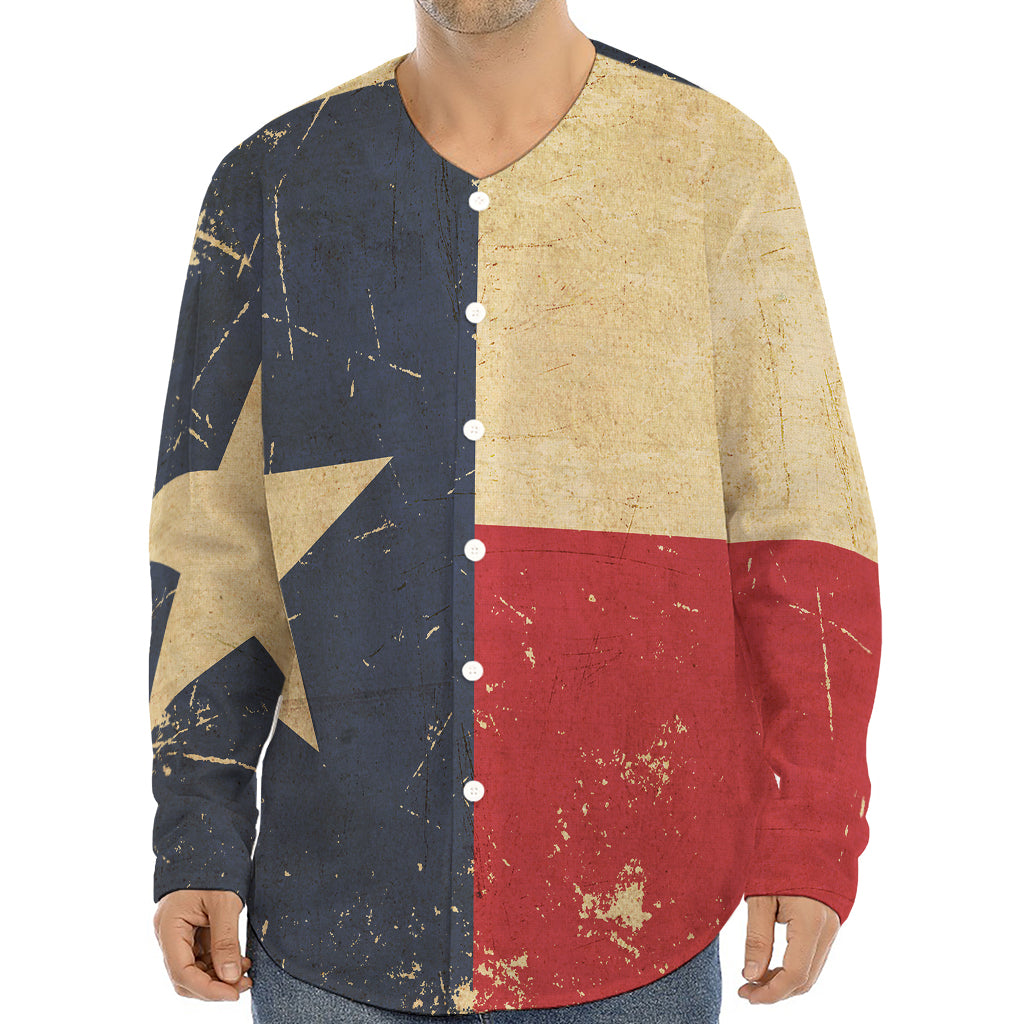 Vintage Texas Flag Print Long Sleeve Baseball Jersey