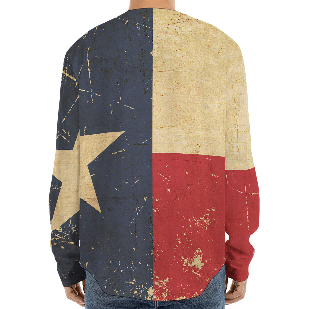 Vintage Texas Flag Print Long Sleeve Baseball Jersey