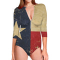 Vintage Texas Flag Print Long Sleeve Swimsuit
