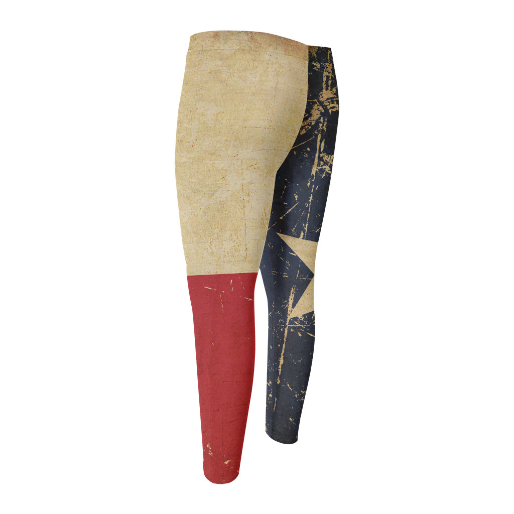 Vintage Texas Flag Print Men's Compression Pants