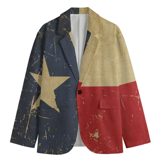 Vintage Texas Flag Print Men's Cotton Blazer