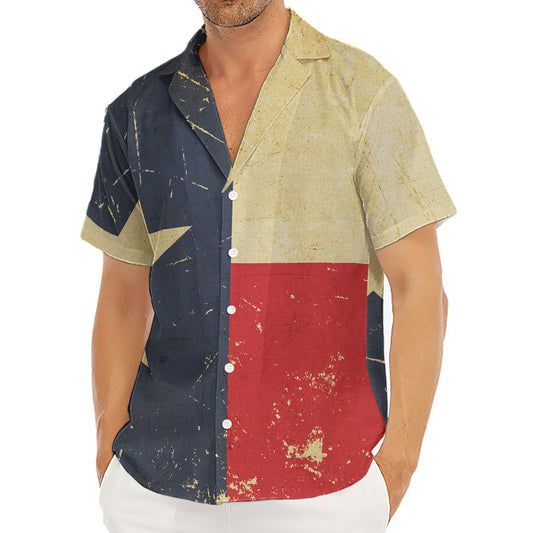 Vintage Texas Flag Print Men's Deep V-Neck Shirt