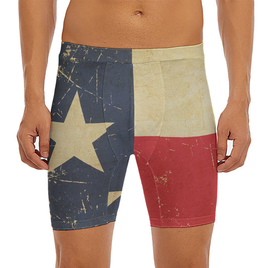Vintage Texas Flag Print Men's Long Boxer Briefs