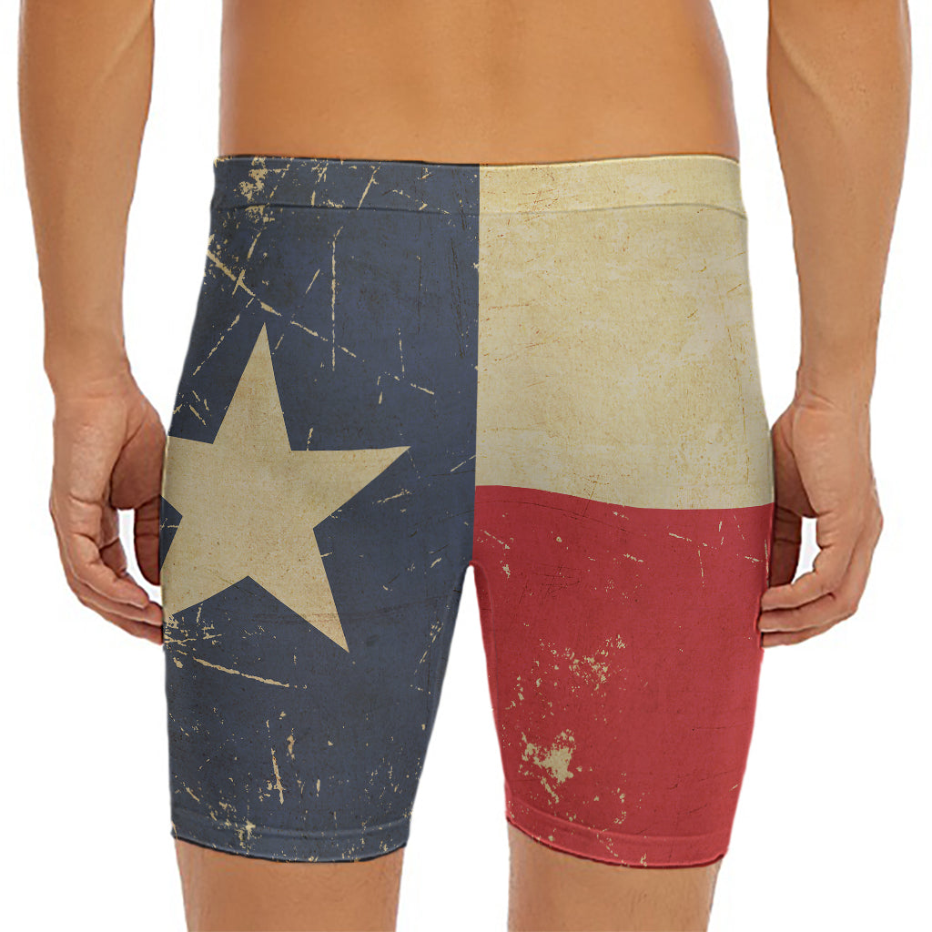 Vintage Texas Flag Print Men's Long Boxer Briefs