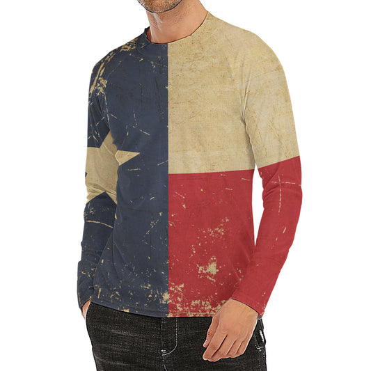 Vintage Texas Flag Print Men's Long Sleeve Rash Guard