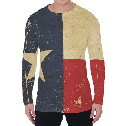 Vintage Texas Flag Print Men's Long Sleeve T-Shirt