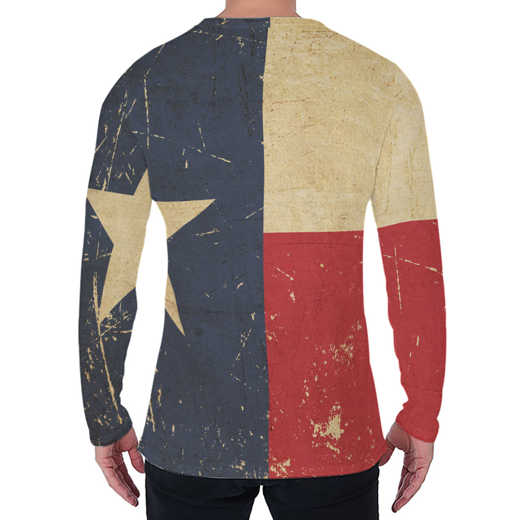 Vintage Texas Flag Print Men's Long Sleeve T-Shirt