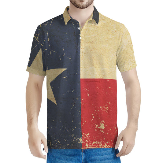 Vintage Texas Flag Print Men's Polo Shirt