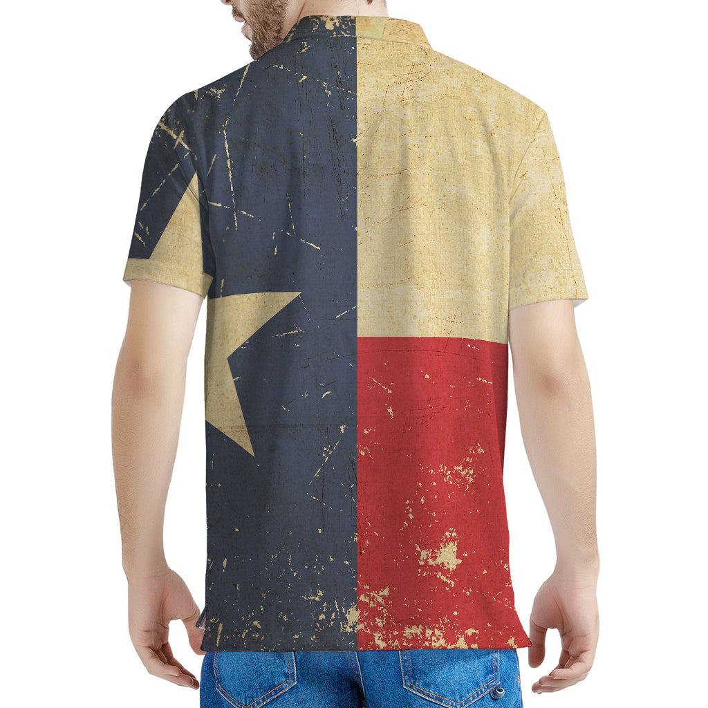 Vintage Texas Flag Print Men's Polo Shirt