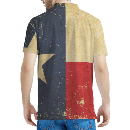 Vintage Texas Flag Print Men's Polo Shirt