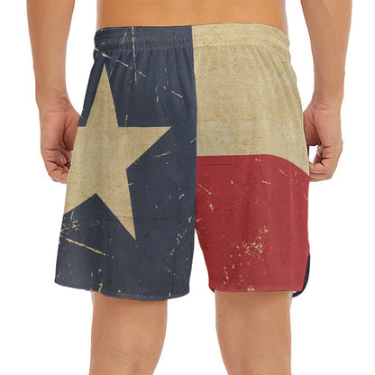 Vintage Texas Flag Print Men's Split Running Shorts