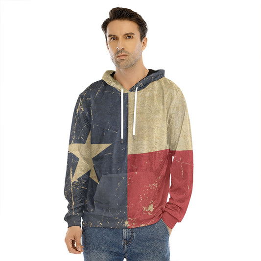 Vintage Texas Flag Print Men's Velvet Pullover Hoodie