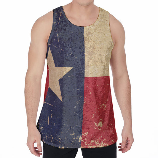 Vintage Texas Flag Print Men's Velvet Tank Top