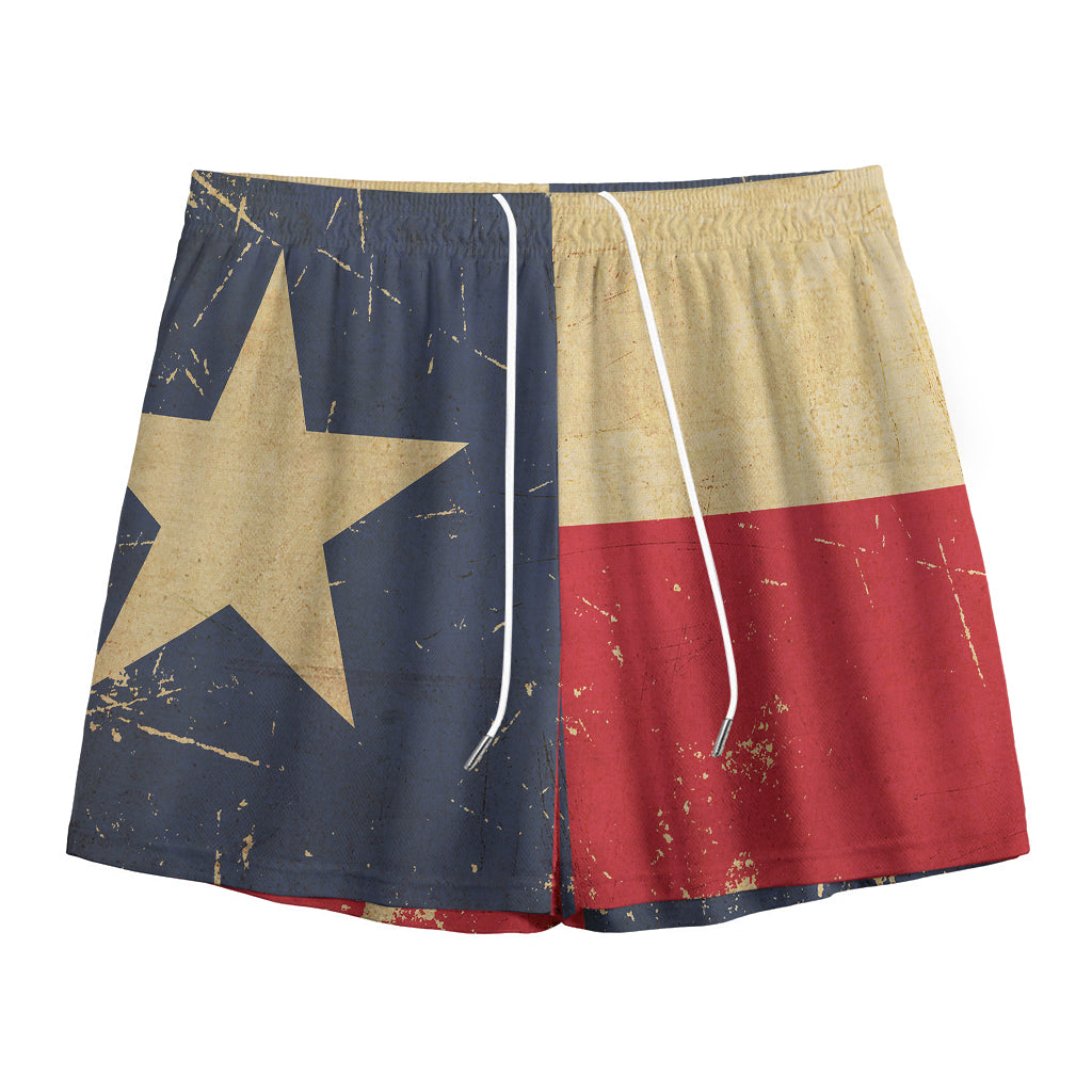 Vintage Texas Flag Print Mesh Shorts