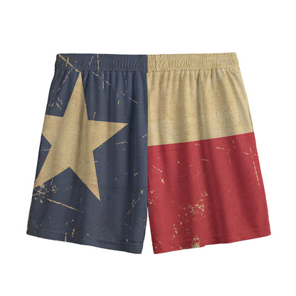 Vintage Texas Flag Print Mesh Shorts