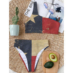 Vintage Texas Flag Print One Shoulder Bikini Top