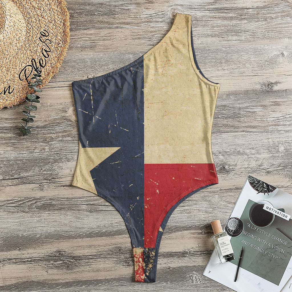 Vintage Texas Flag Print One Shoulder Bodysuit