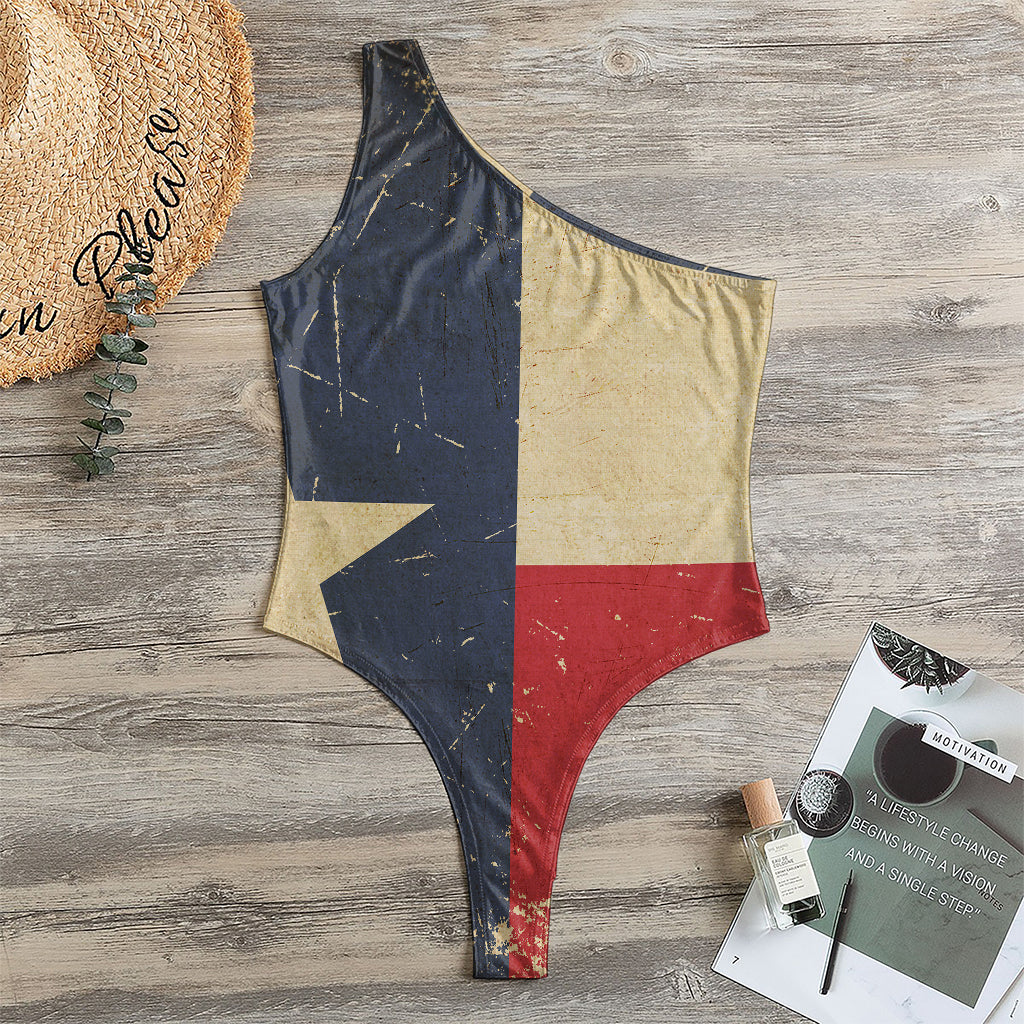 Vintage Texas Flag Print One Shoulder Bodysuit