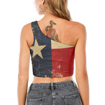 Vintage Texas Flag Print One Shoulder Crop Top
