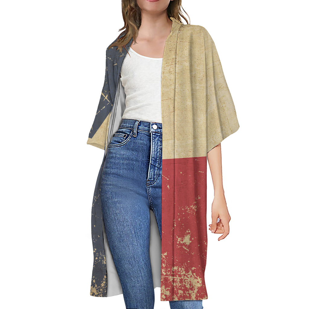 Vintage Texas Flag Print Open Front Beach Cover Up