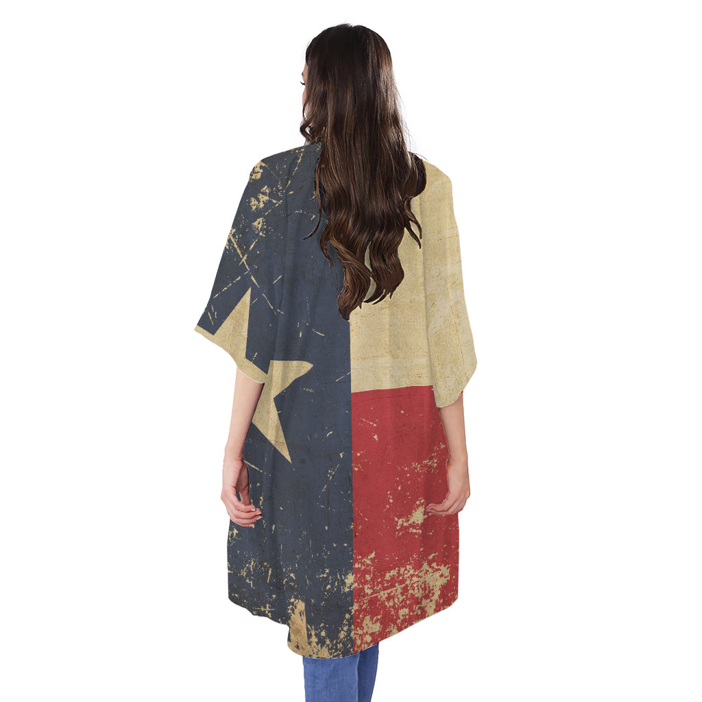 Vintage Texas Flag Print Open Front Beach Cover Up