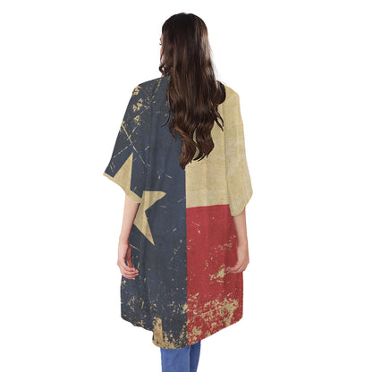 Vintage Texas Flag Print Open Front Beach Cover Up