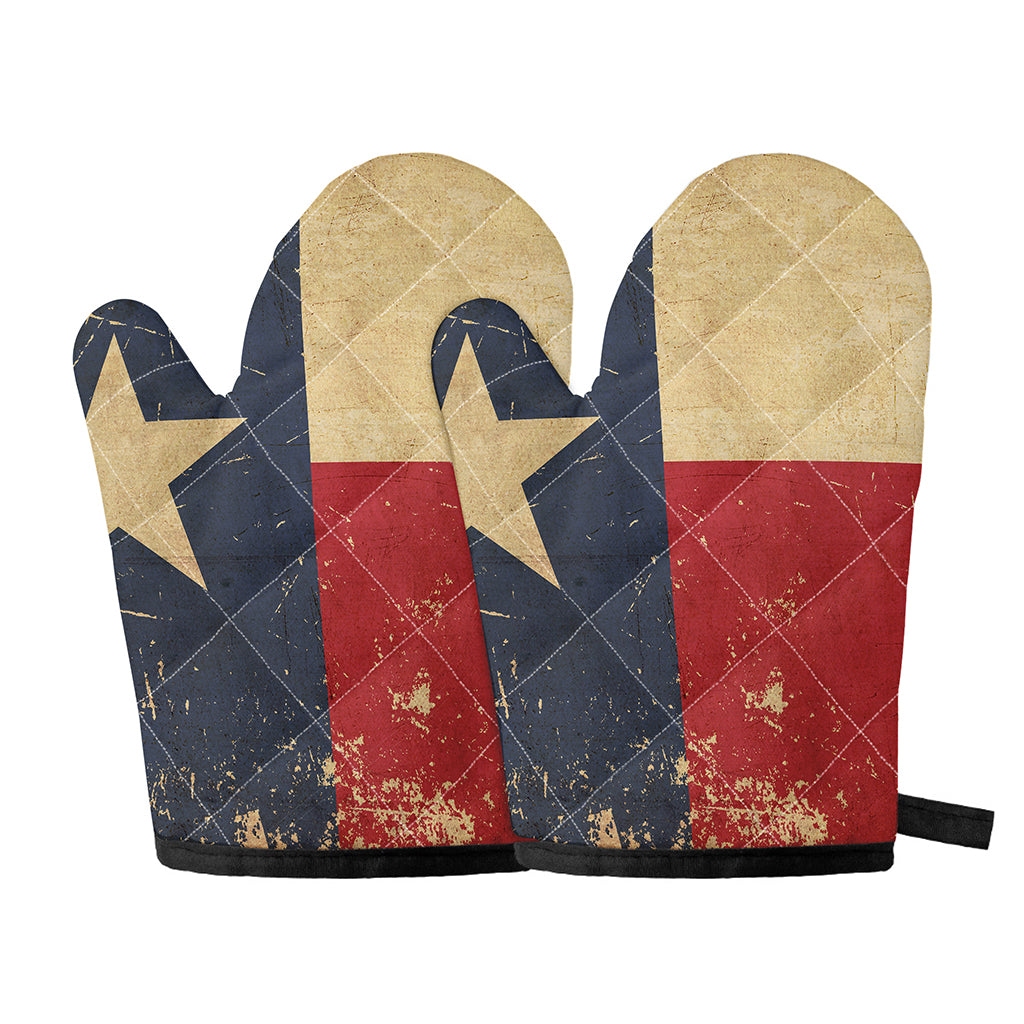 Vintage Texas Flag Print Oven Mitts