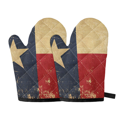 Vintage Texas Flag Print Oven Mitts
