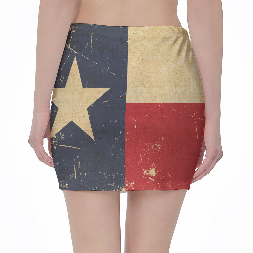 Vintage Texas Flag Print Pencil Mini Skirt