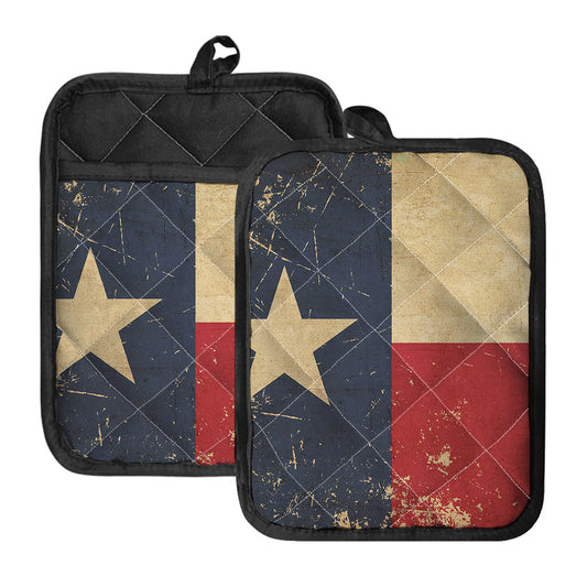 Vintage Texas Flag Print Pot Holders With Pocket