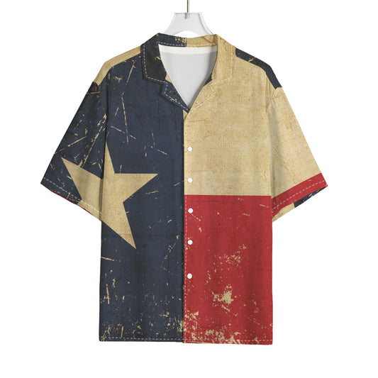 Vintage Texas Flag Print Rayon Hawaiian Shirt