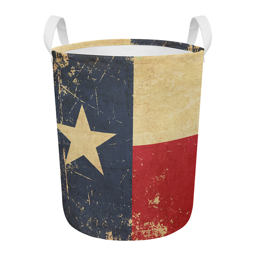 Vintage Texas Flag Print Round Laundry Basket