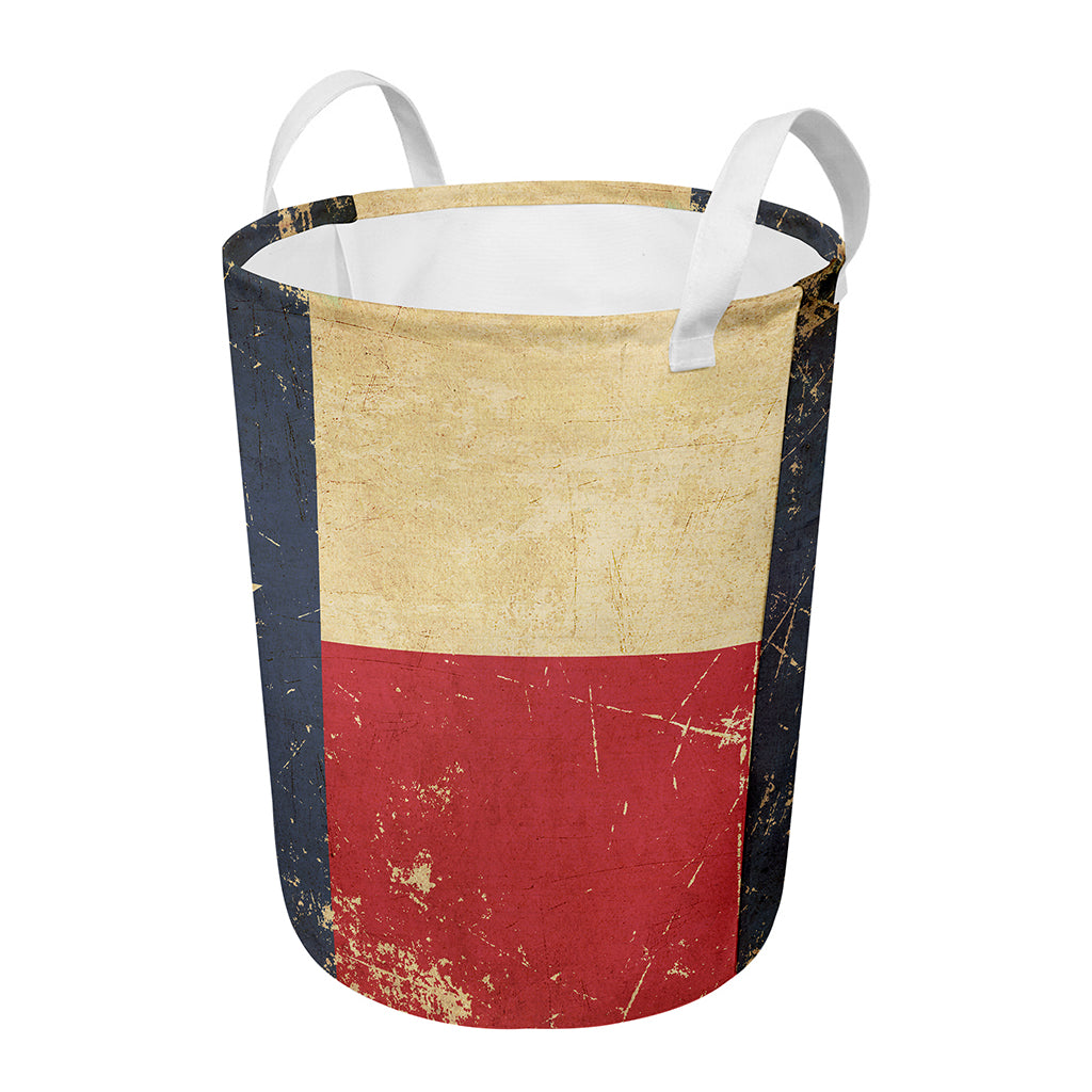 Vintage Texas Flag Print Round Laundry Basket