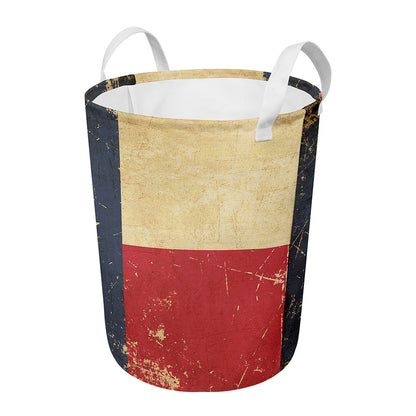 Vintage Texas Flag Print Round Laundry Basket