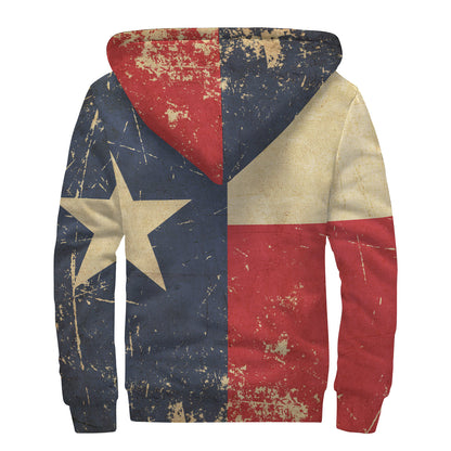 Vintage Texas Flag Print Sherpa Lined Zip Up Hoodie