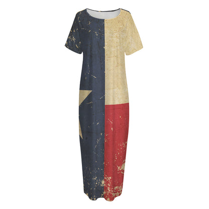 Vintage Texas Flag Print Short Sleeve Long Nightdress