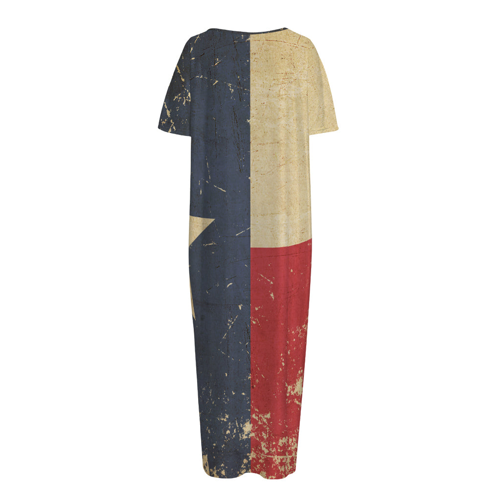 Vintage Texas Flag Print Short Sleeve Long Nightdress