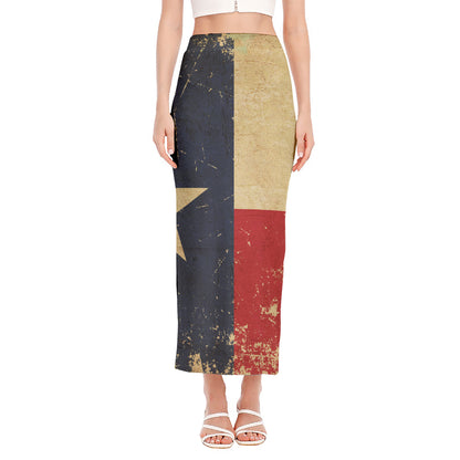 Vintage Texas Flag Print Side Slit Maxi Skirt